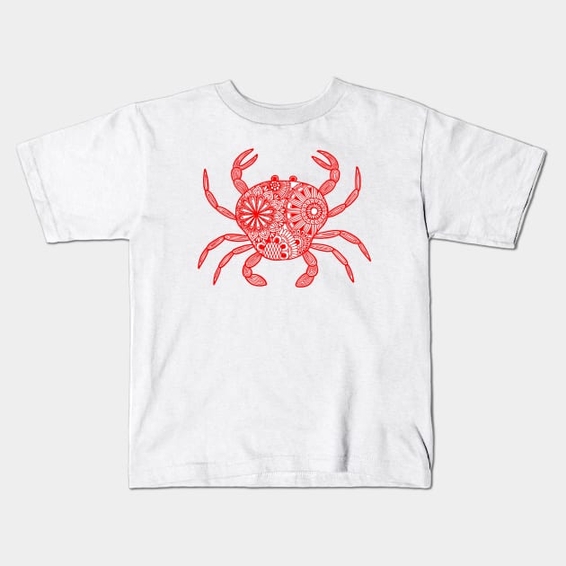 Mandala Crab (red and white) Kids T-Shirt by calenbundalas